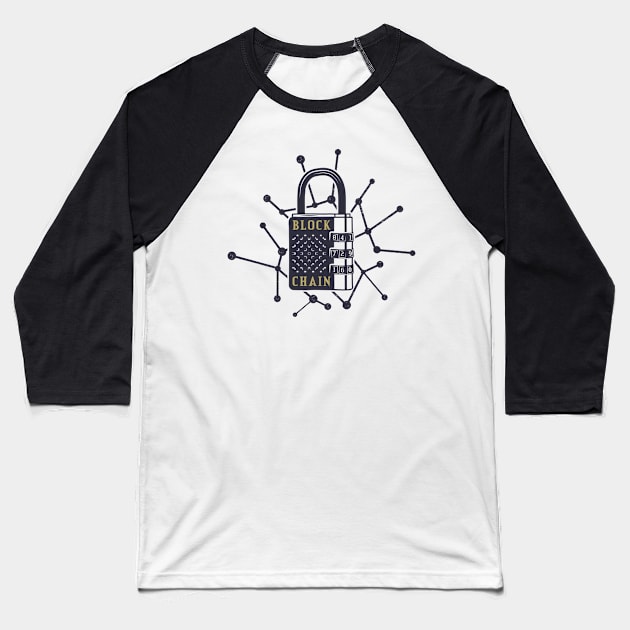 Blockchain Padlock Baseball T-Shirt by CryptoTextile